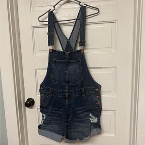 No Boundaries Light Blue Denim Short Overalls